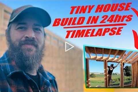 24 HOUR Tiny House BUILD--TIMELAPSE: HEATED FLOORS, Reclaimed Windows & Door--14X14 DIY Cabin