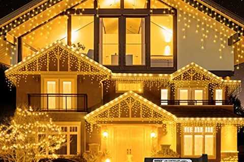 Oopswow 33FT 300 LED Icicle Lights Outdoor Waterproof Icicle Christmas Lights with 50 Drops Warm..