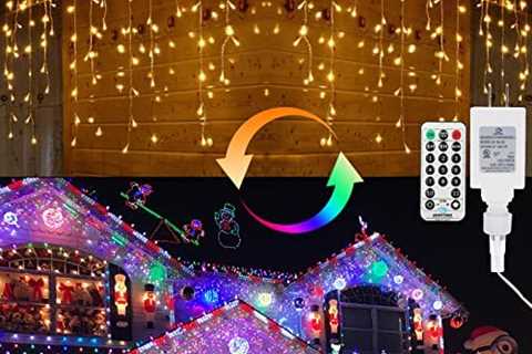 Brizled Christmas Icicle Lights, 29ft 360 LED Outdoor Icicle Lights Color Changing with Remote, 11..