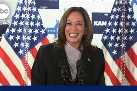 VP Kamala Harris speaks at campaign HQ after President Biden exits 2024 race