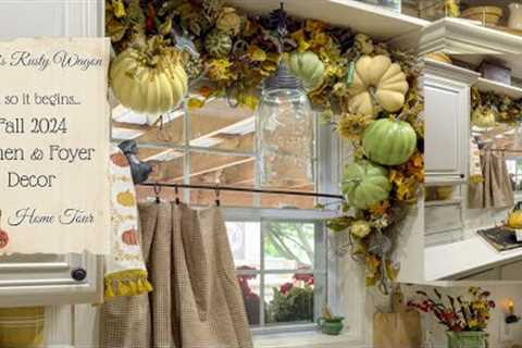 COUNTRY COTTAGE PRIMITIVE FARMHOUSE KITCHEN & FOYER FALL 2024 HOME TOUR ~ Autumn Decor Ideas..